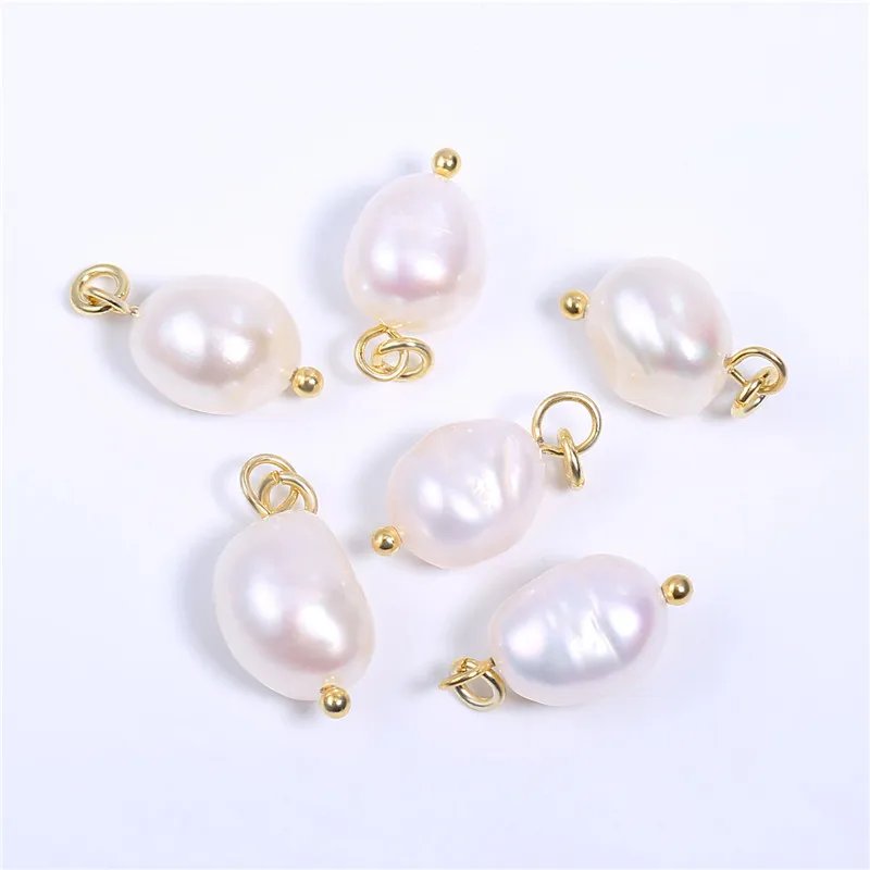 

Wholesale White Baroque Pearl Charms Small Freshwater Pearls Pendant Bulk for Jewelry Making, Gold color