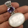 Tribal Artisan 925 Sterling Silver Pendant Natural AMETHYST & MOP Gemstones