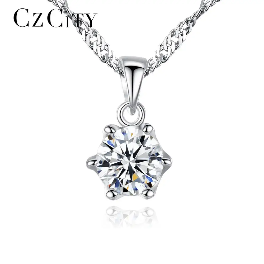 

CZCITY Classic One Carat Zircon Ladies 925 Silver Chain Pendant Necklace Fine Jewelry Wholesale