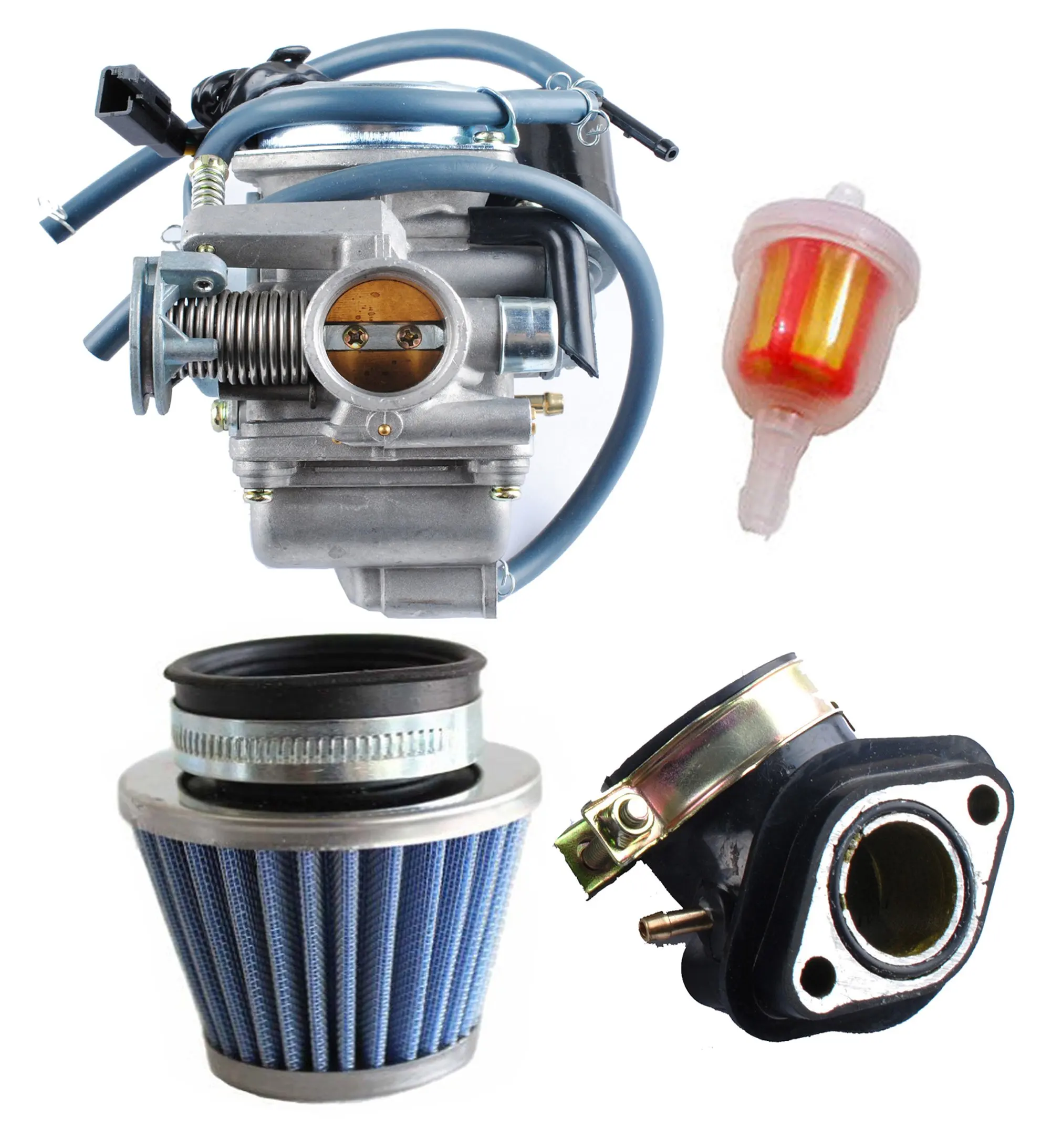 Podoy 150cc Carburetor GY6 26mm Carb with Air Filter Intake Manifold Fuel Filter Kit for Roketa