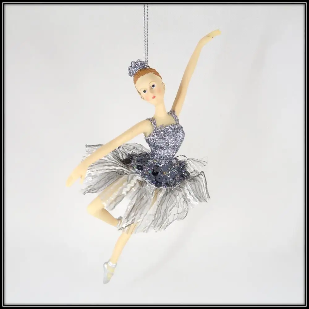 
Christmas Decoration Polyresin Grey Glitter Dress Ballerina Ornament 
