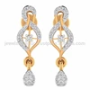 14k Solid Yellow Gold Natural Pave Setting Diamond Drop Earrings