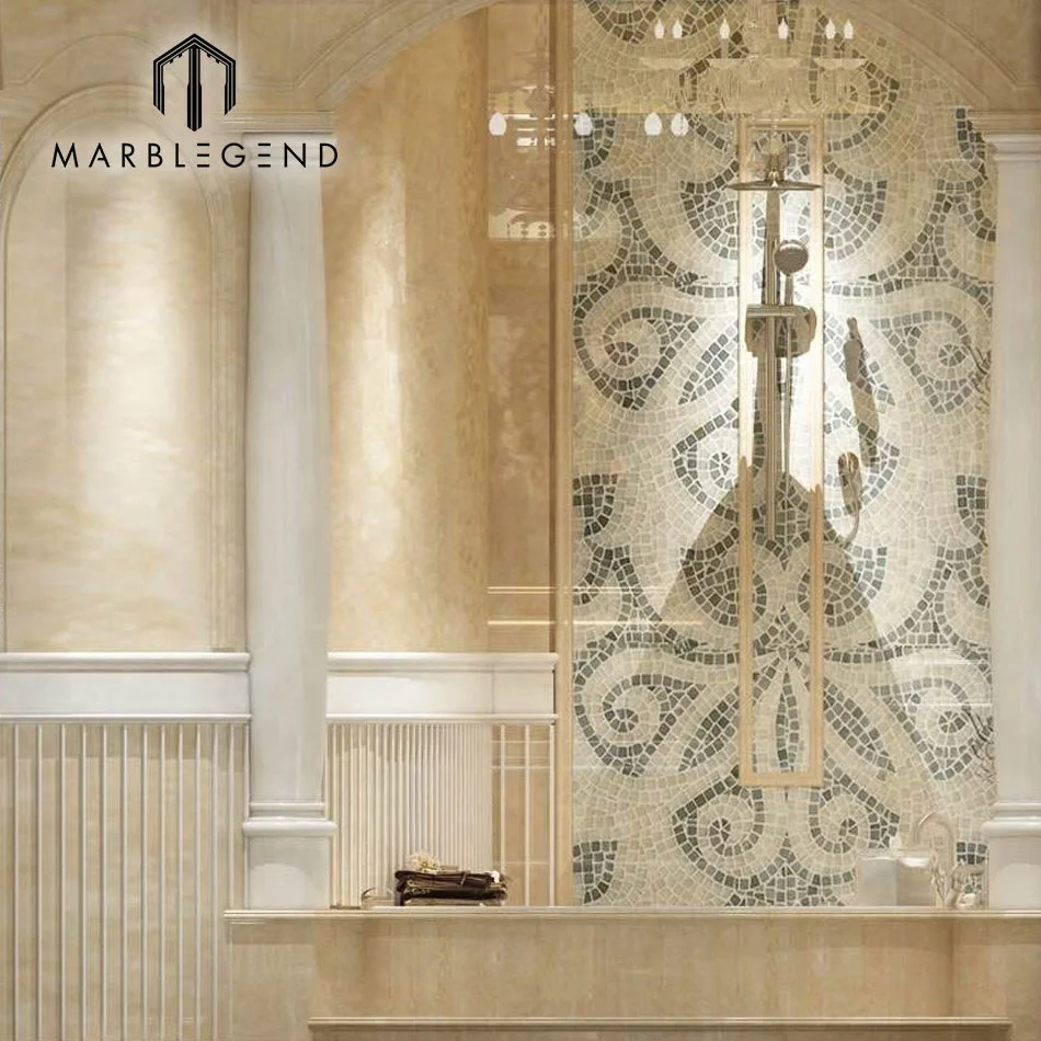 
commercial building construction materials marble art mosaic pattern luxury villa bathroom interior design 