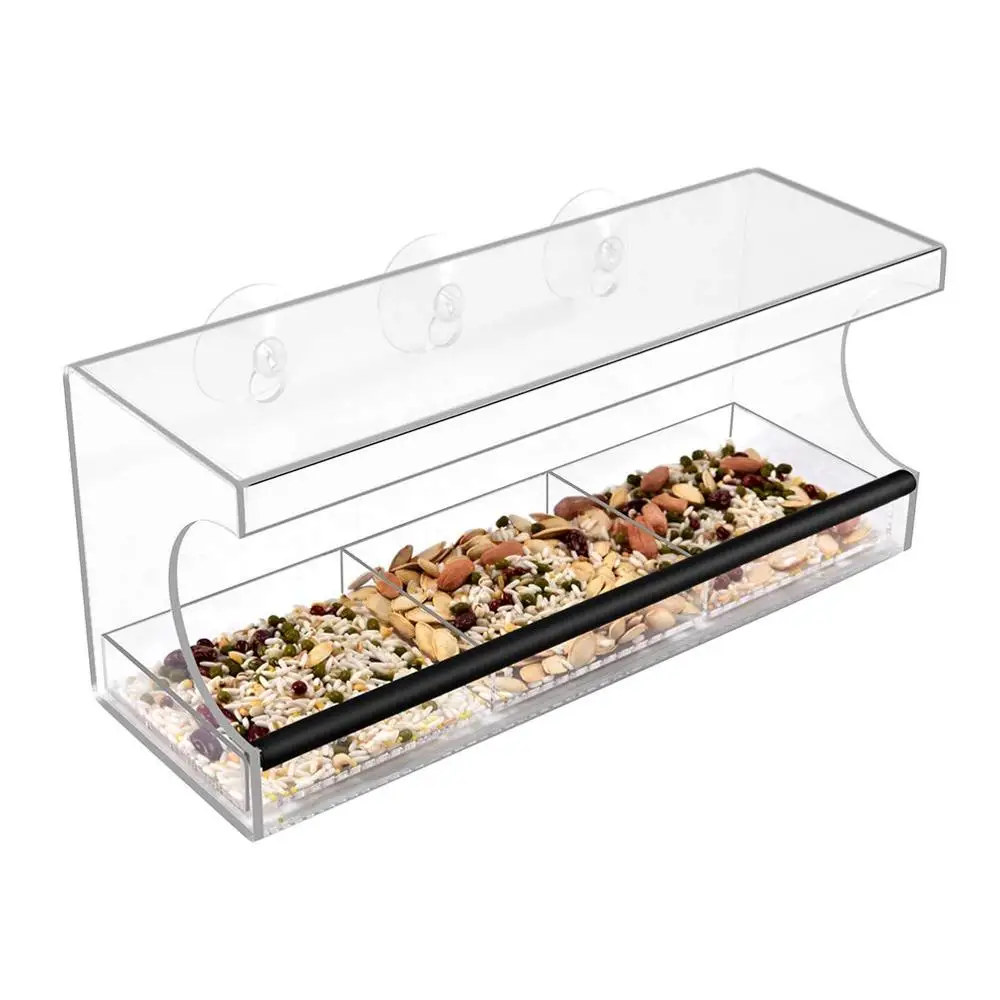 
Wholesale large Window Bird Feeder House ,Acrylic Window Bird Feeder with Strong Suction Cups with removable tray drain holes 