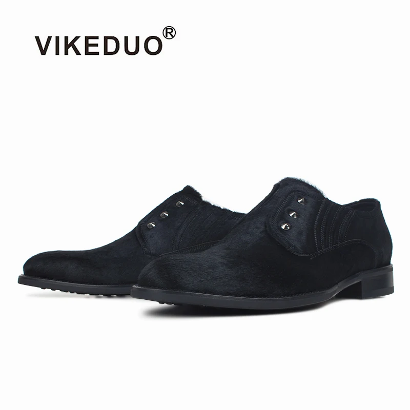 

Vikeduo Hand Made Online Sale Customized Calf Hair Black Footwear Mens London Style Leather Loafer Shoes