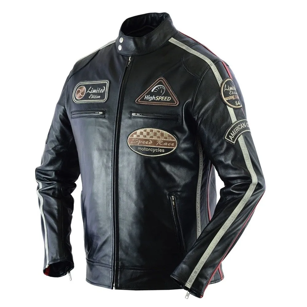 Men's Leather Motorcycle Jacket Classic Original Leather Zip Out