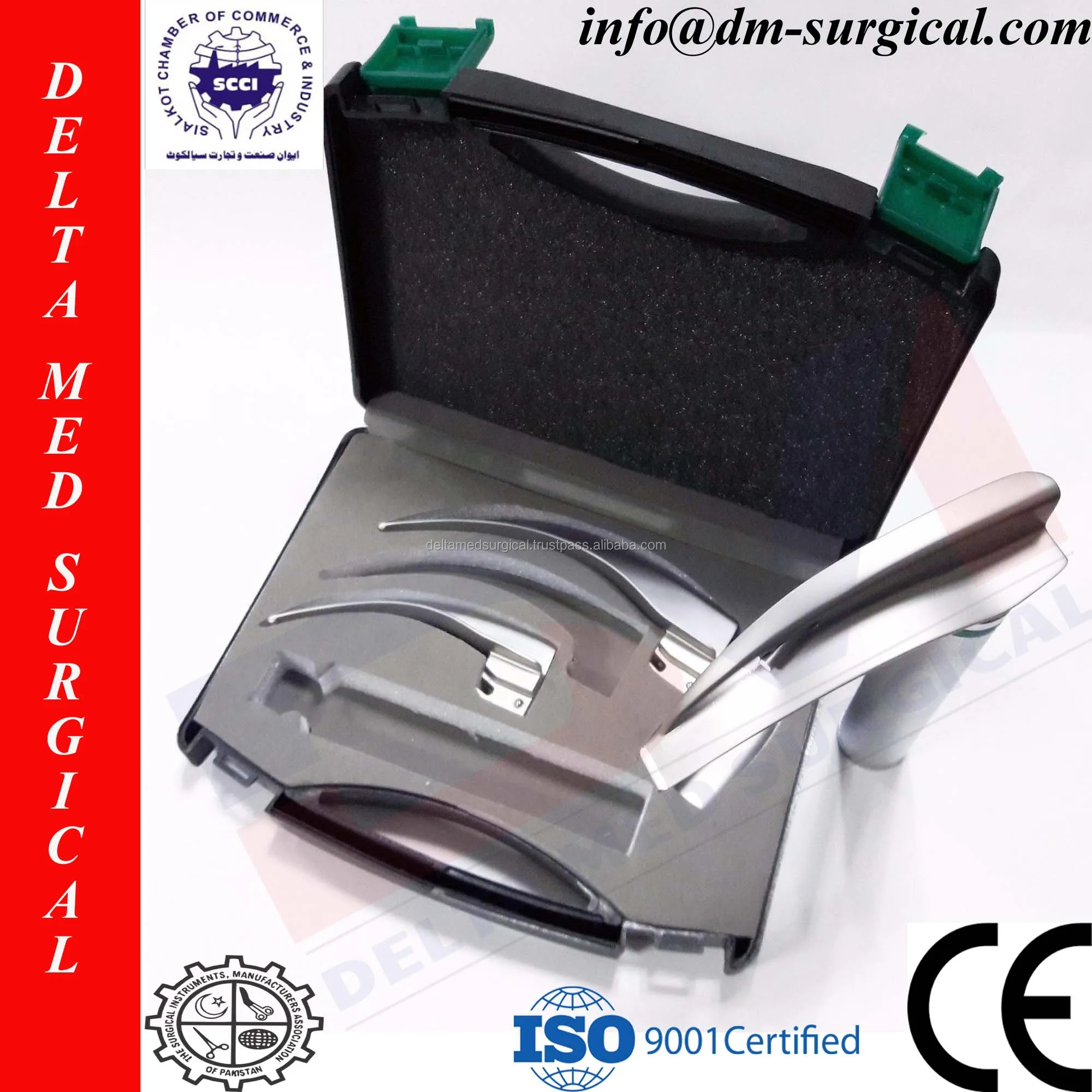 Fiberoptic Led Laryngoscope Set4 Blades 1 Medium Handle,English