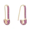 LOZRUNVE 925 Silver Pink Cubic Zirconia Safety Pin Earring with Ruby