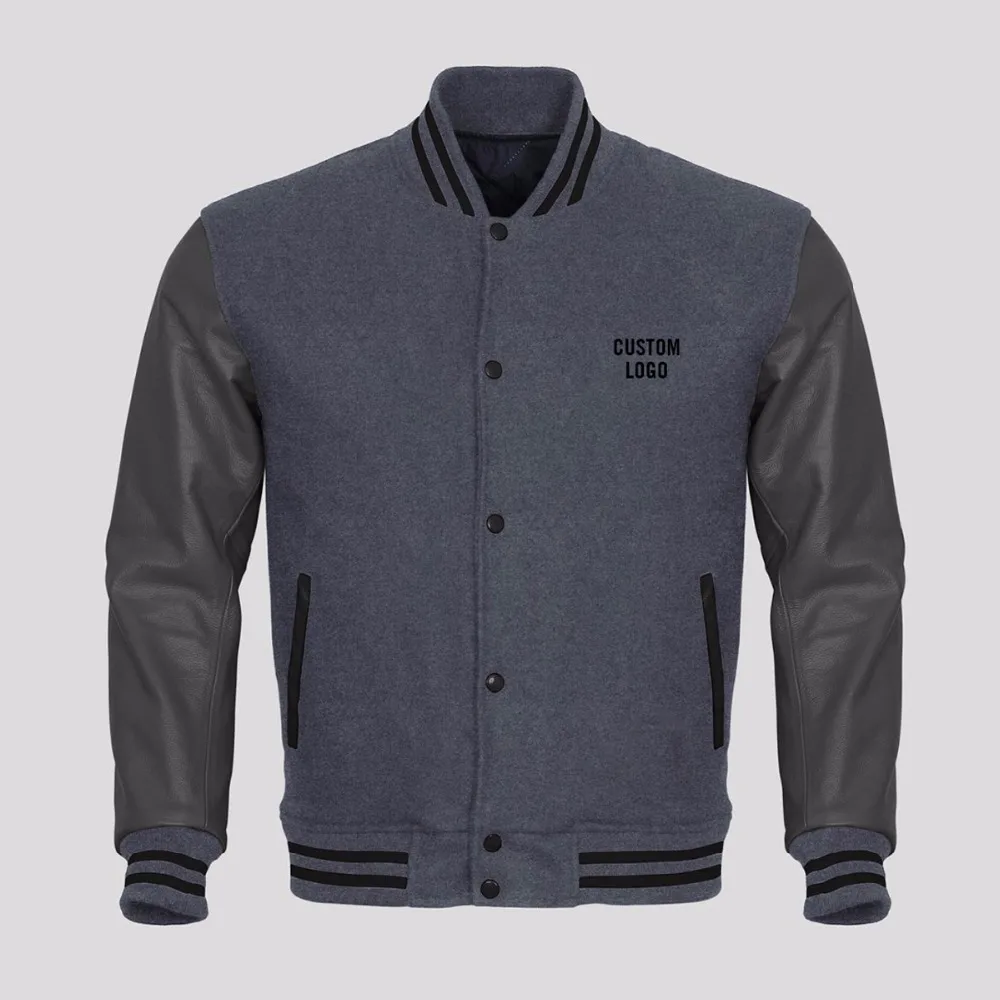 Oem Wholesale Custom Printed Leather Sleeves Wool Varsity Jacket
