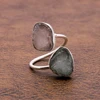 Rose Quartz & Aquamarine Gemstone Adjustable Ring Silver Plated Fashionable Finding Jewelry