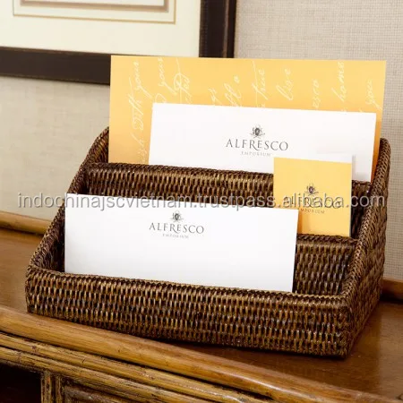 
Natural eco-friendly rattan letter holder, desktop organizer 