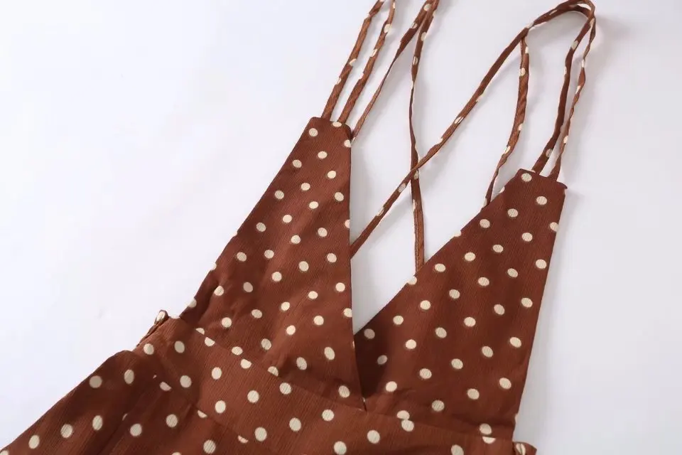 Wholesale clothing Cami Brown Fashion Jumpsuit Women with Polka Dot Pattern Print