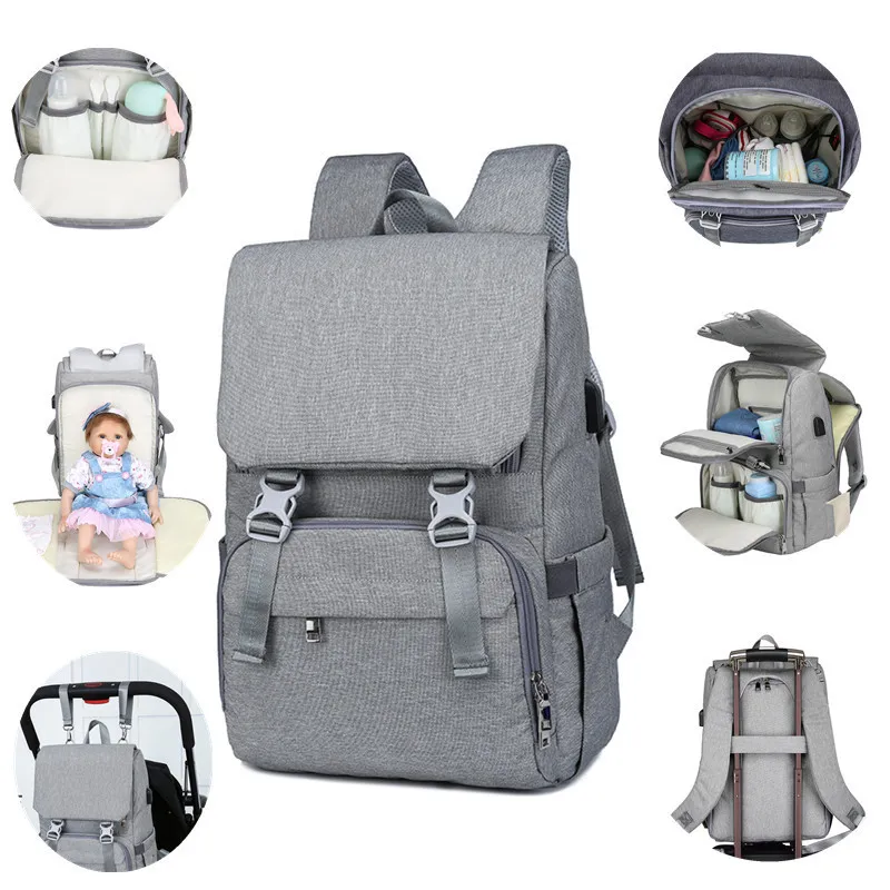 

Pure Color Multi-functional Large Capacity Waterproof Daily Travel Backpack Schoolbag Mummy Backpack Diaper Bag Mummy Bags, 4 colors