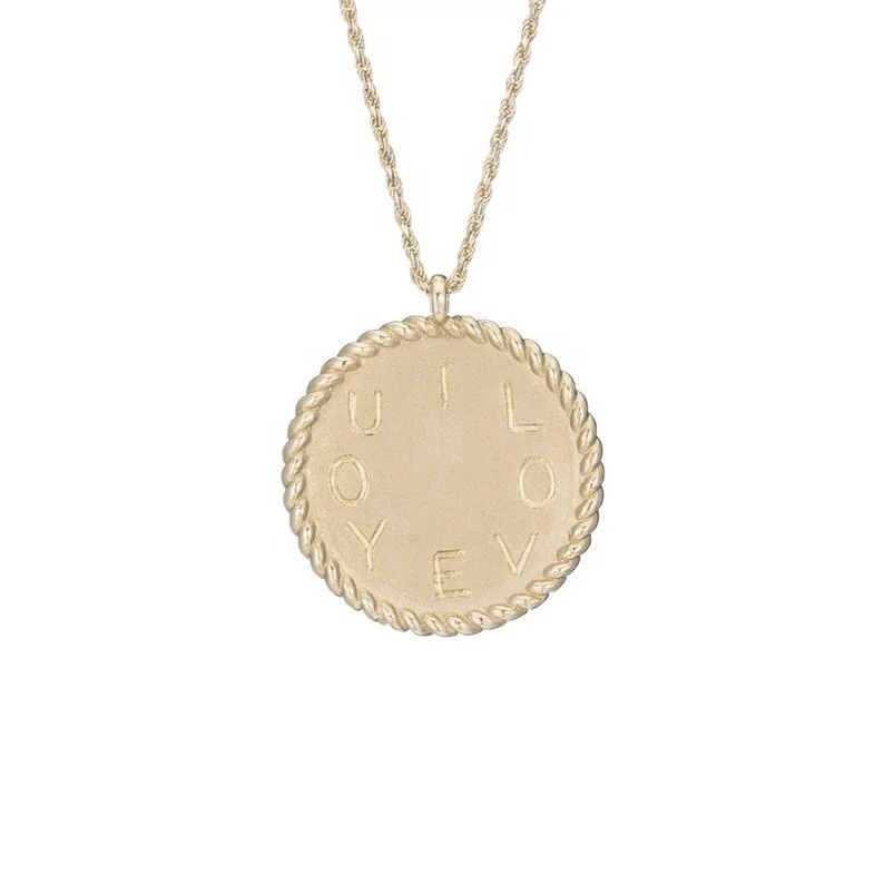 

Italian costume jewelry 14K gold medallion disc pendant minimalist necklace