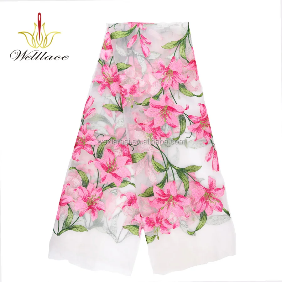 

Cheap pink stylish flower net tulle garment accessories embroidery floral embroidered tulle fabric, Picture shows or customized