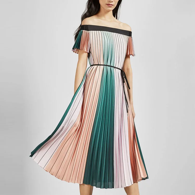 

woman off shoulder color block pleated club midi dress, N/a