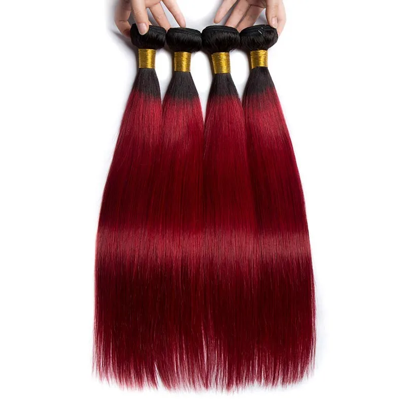 

1B/99J Human Hair Bundles With closure Ombre Red Color Brazilian Straight Hair Weave Bundles With Closure sunlight hair