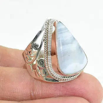 Gorgeous Fashion Blue Lace Agate Ring Offer Indian Silver Jewelry