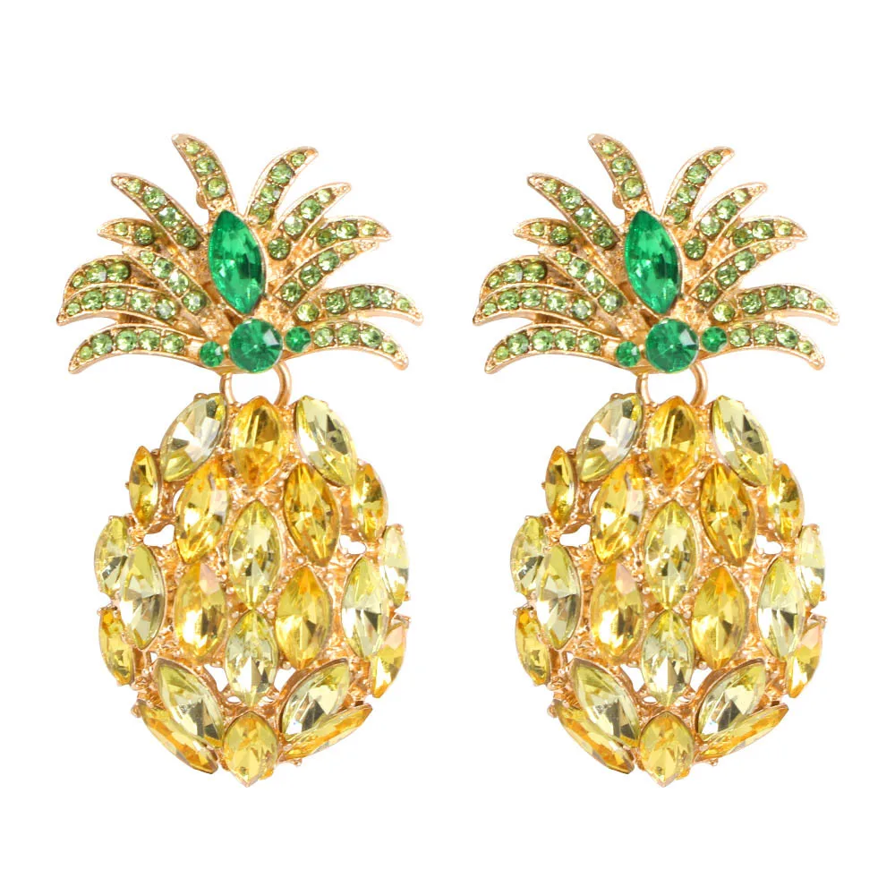 

Luxury ZA Pineapple Rhinestone Drop Earrings For Women Fruit Dangle Earrings Jewelry Wholesale (SK435), As picture