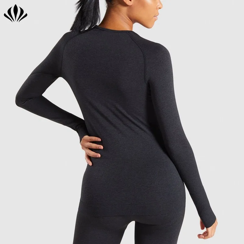 Women Wholesale Gym Tops Workout Slim Fit Training Raglan Long Sleeve T Shirt With Thumb Holes