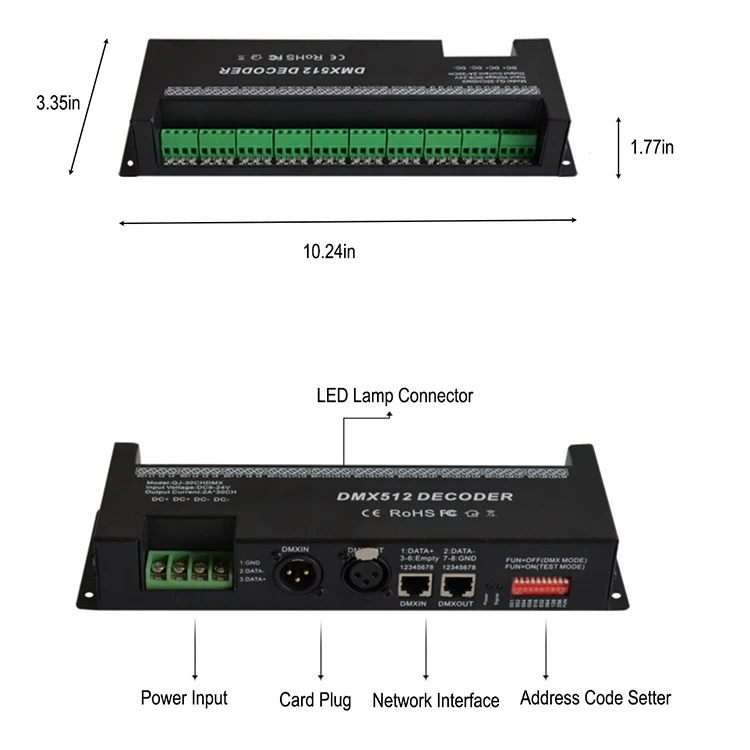 
30CH 1440W DMX512 Constant LED Decoder Control Single or Colorful Lamps for RGB Stage 