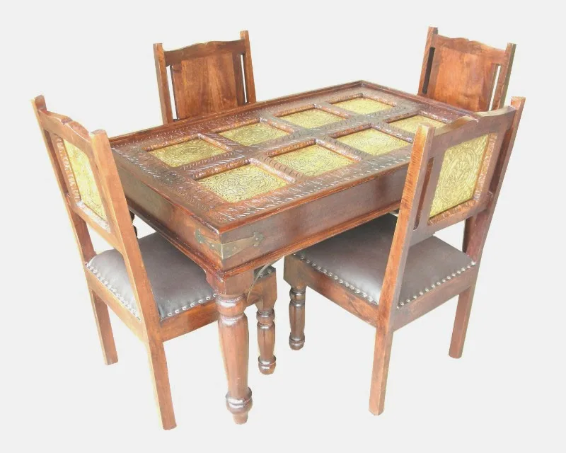 Brass Work Rectangular Dining Table Set With 4 Matching Chairs Buy