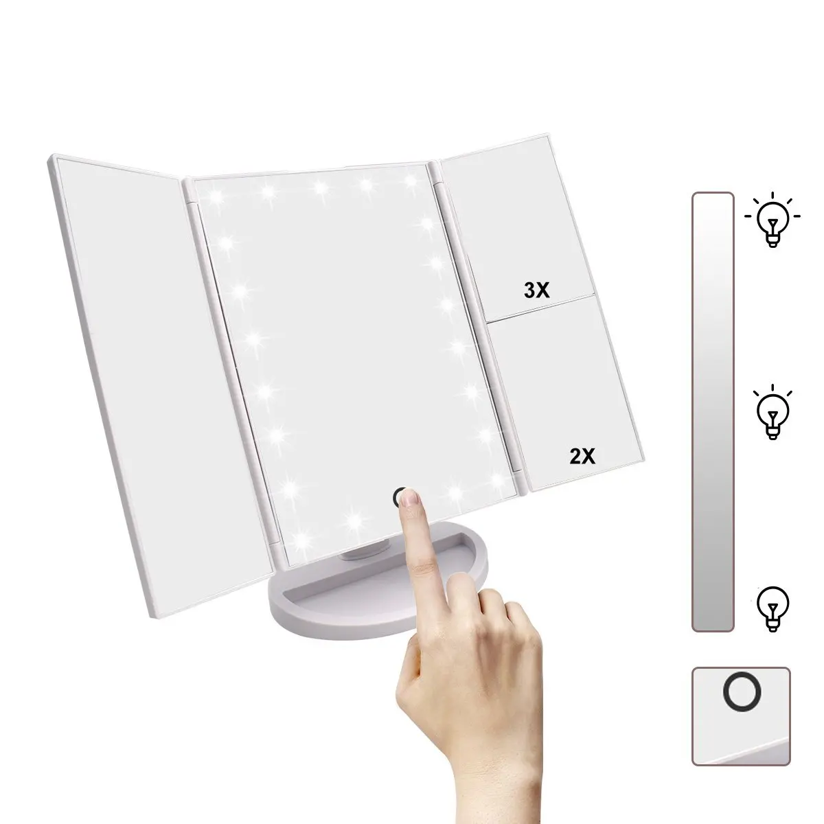 

New Style Portable Cosmetic Folding Makeup Mirror with logo 22 LED Light, White or black