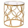 Round Gold Leaf Side Coffee Table Metal Frame, Glass Top Decorative Living Room Accent Furniture Coffee End Table