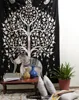 Black And White Dorm Hall Way Decor Elephant Printed Life of Tree Tapestry