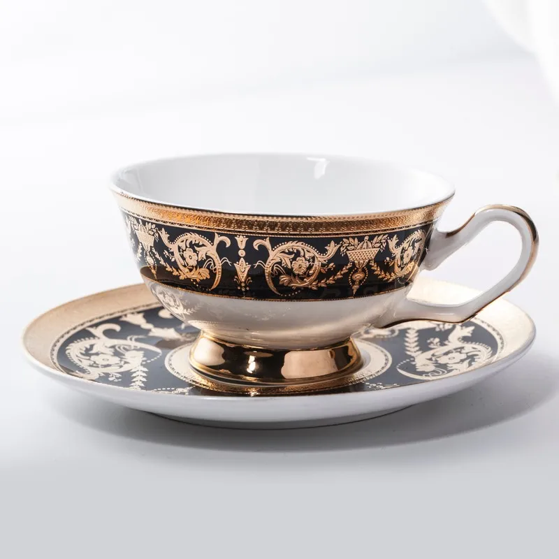 product-Two Eight-embossed gold bone china coffee cup with saucer for hotel-img-2