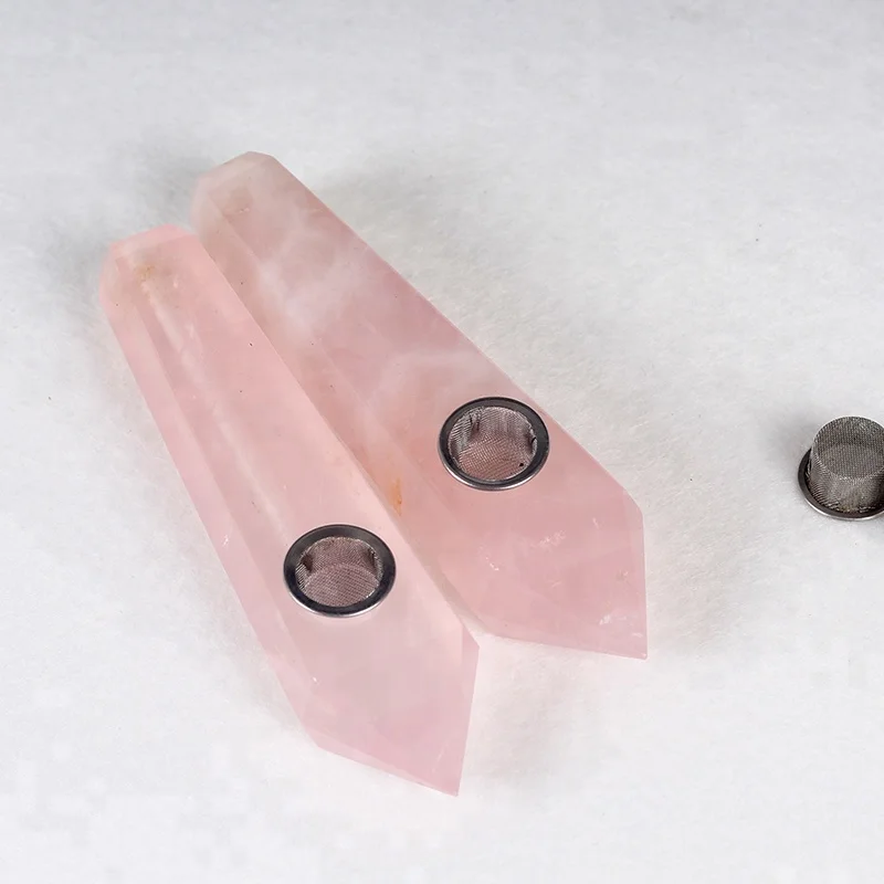 

Natural Rose Quartz Cigarette Holder Crystal Smoking Pipes Fancy Crystal Shaped Pipe