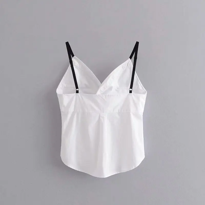 White V-neck cross neck hanging loose clothing vest top for women