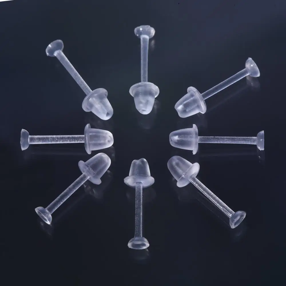 

500set Plastic Earring Posts and Backs Clear Earring Pins Ear Safety Backs Earnuts Earring Findings