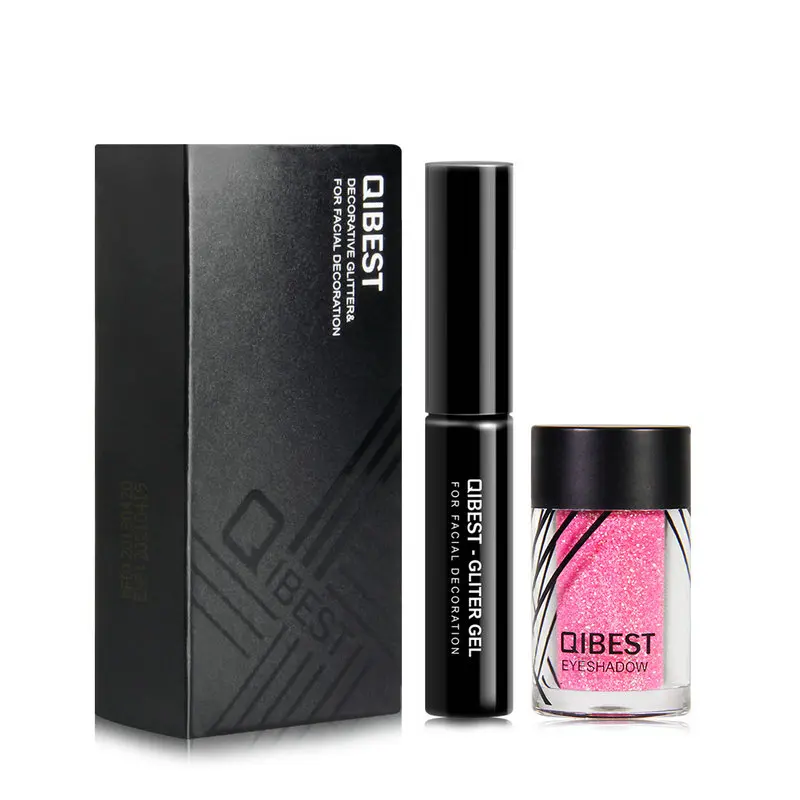 

Qibest hot sale makeup cosmetic glitter eyeshadow powder & glue set