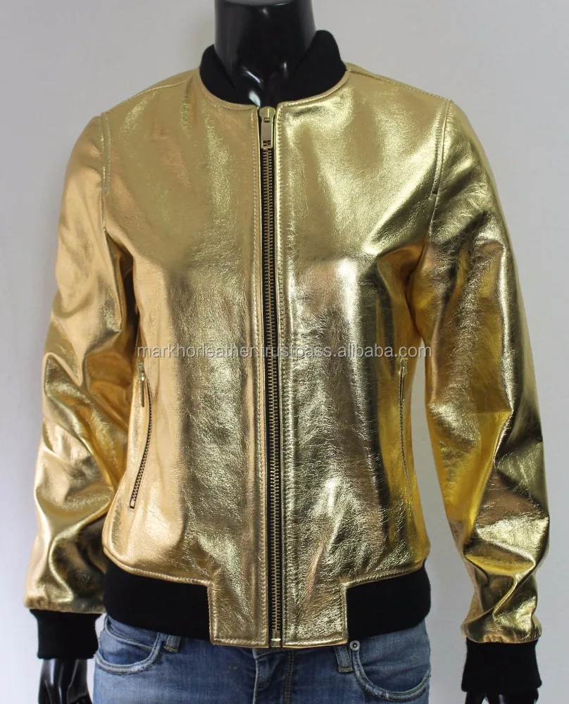 gold metallic bomber jacket womens