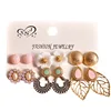 2018 top selling lady fashion 6 pairs leaf water-drop flower gold color earring set