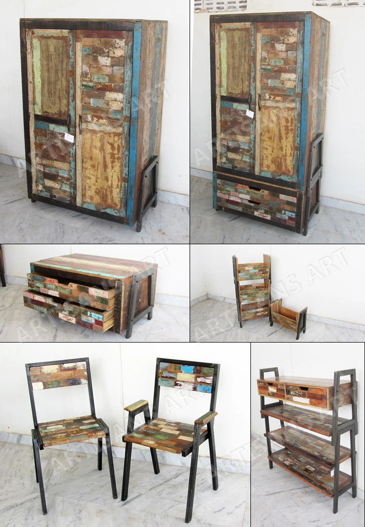 Rustic Vintage Recycle Wood Stackable Drawer Bedside Industrial