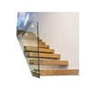 Solid wood box precast floating staircase with standoff glass railing