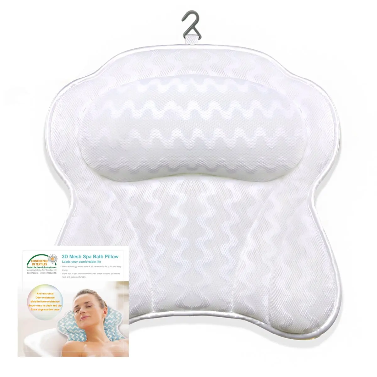 Buy Luxury Non Slip Bath Pillow With 6 Strong Suction Cups For Tub