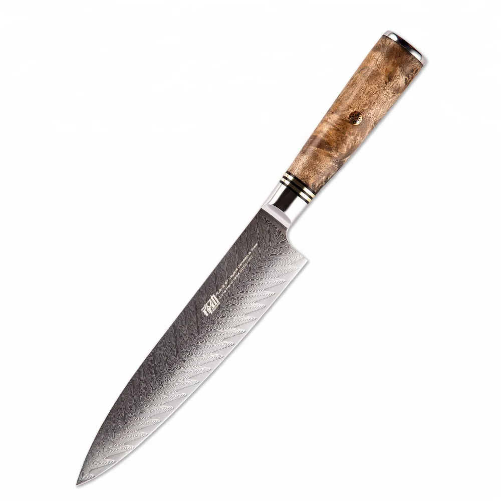 

FINDKING Japanese AUS10 Damascus steel 8 inch chef knife Sapele wood handle arrow pattern 67 layers
