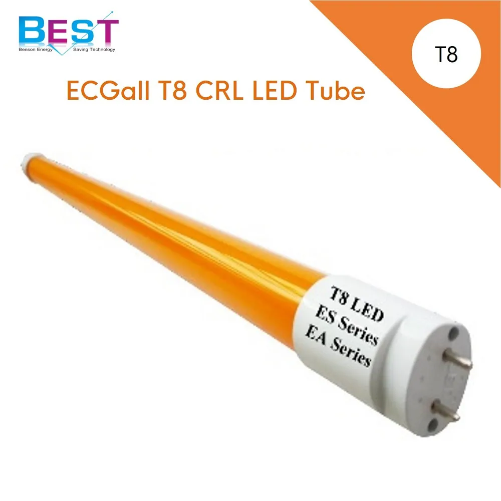 ECGall T8 LED yellow tube with 500nm 520nm cut off and to UV filter to retrofit old  T8 clear room yellow fluorescent tube