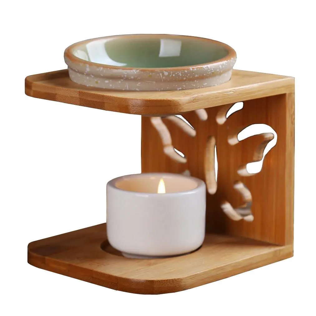Bamboo Wood Essential Oil Lamp/aroma Stove Creative With Candle Holder