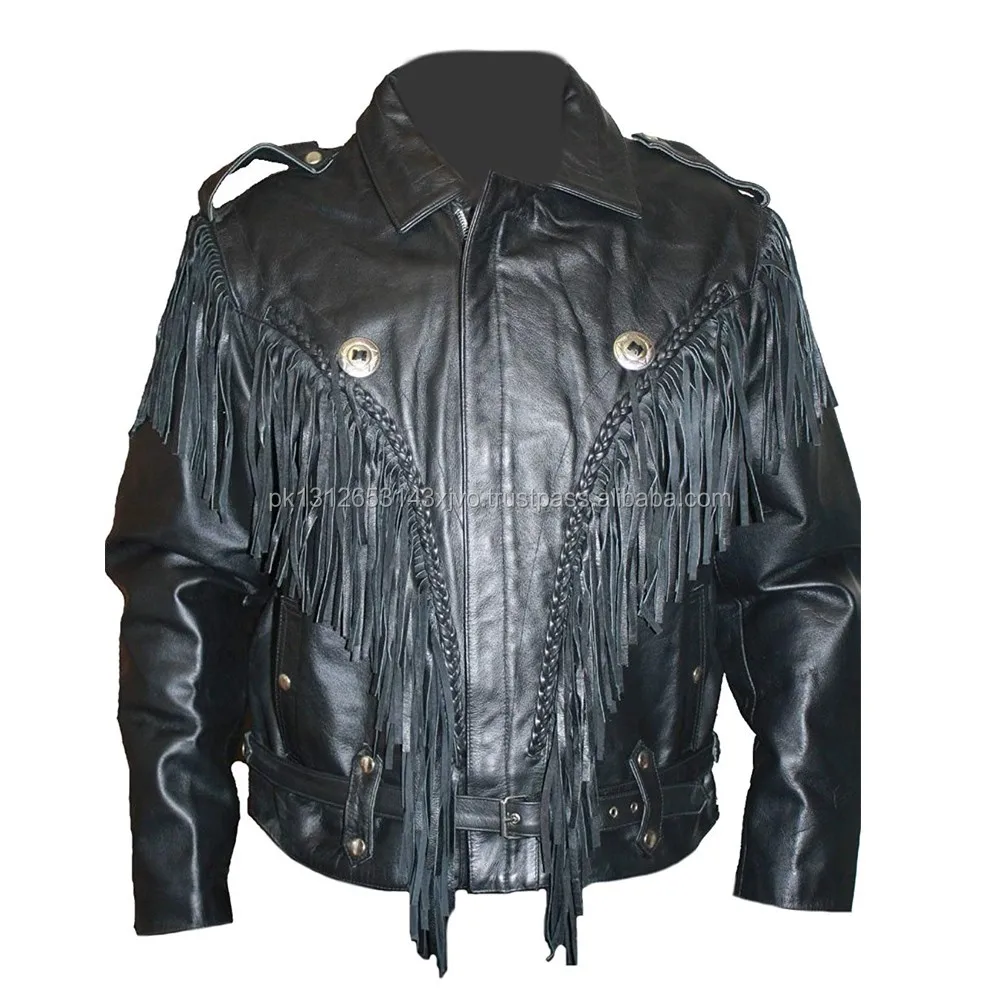 Men's Cowboy Fringed And Beaded Leather Jacket - Buy Motorcycle Leathe ...