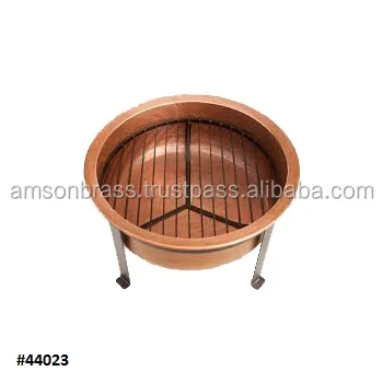 Round Copper Fire Pits With Spark Screen Cover And Iron Strong