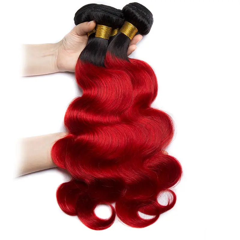 

Top soft and smooth 100% remy human hair ombre 1b/red hair extensions three bundles with closure from unice/alimice