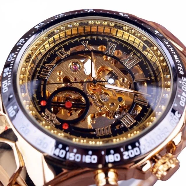 
Hot WINNER Golden Full Steel Waterproof Watches Men Wrist Luxury Skeleton Mens Automatic Mechanical Watch Relogio Masculino 