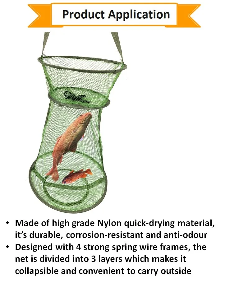 New Arrival Green Color Foldable Collapsible Fishing Nylon Basket Net