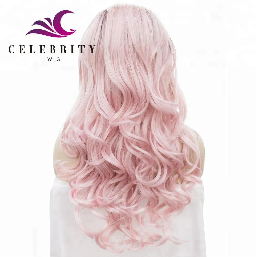 Dark Rooted Mint Pink Hair Lace Front Wigs Buy Synthetic Hair Heat