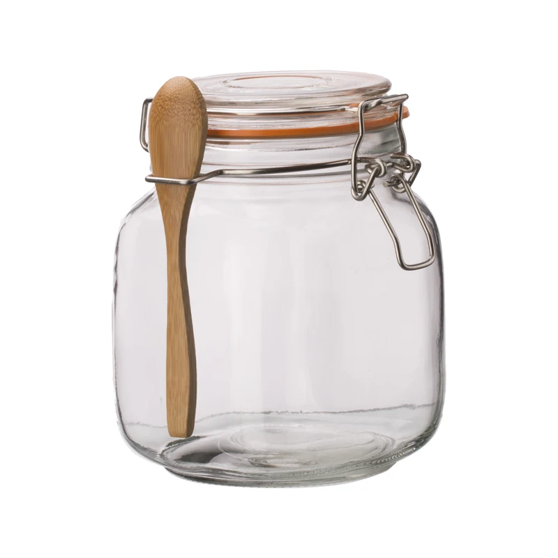 Low Moq Unique Design Glass Mason Jar With Lid And Wooden Spoon 1000ml ...