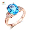 14K Rose Gold 3.5 Carat Wedding Engagement Natural Diamond Swiss Blue Topaz Ring